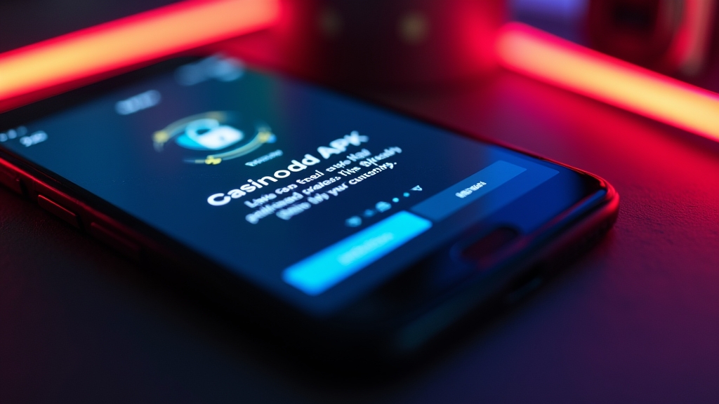 هاتف أندرويد يثبت ملف APK لتطبيق كازينو داخل أجواء معتمة